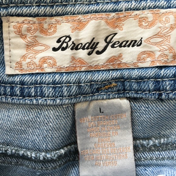 Brody Jeans Overalls Denim Blue Light Wash 99% Cotton Size L Straight Leg - Picture 6 of 12